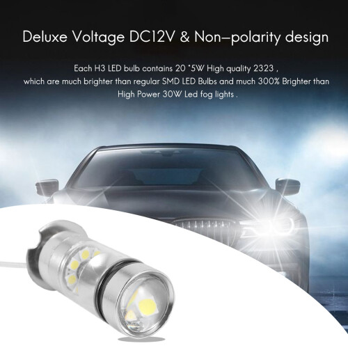 Lampadina DRL da 2 Pezzi 6000K LED Bianco H3 100W 2323 2