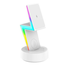 Magnetiskt Trådlöst Laddningsställ för IOS-Telefoner, Klockor, Hörlurar - 3-i-1 Trådlös Laddare 15W med RGB-Vit