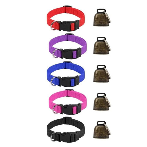 5-Pack Adjustable Goat Collars with Loud Grazing Copper Bells for Small Farm Animals