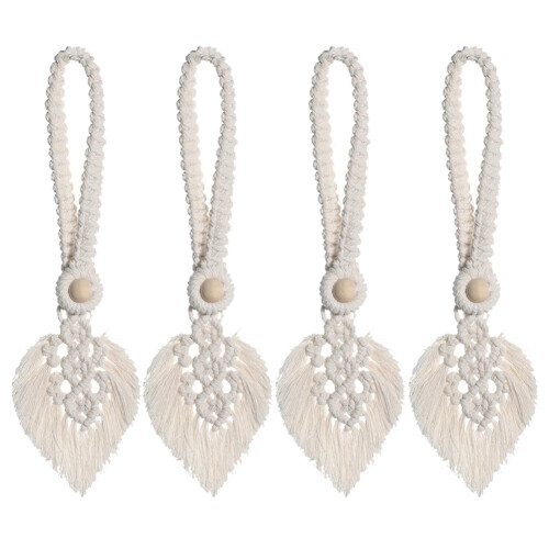 4Pcs Rope Leaf Curtain Tie Backs Macrame Holdbacks Curtains & Voiles Tiebacks