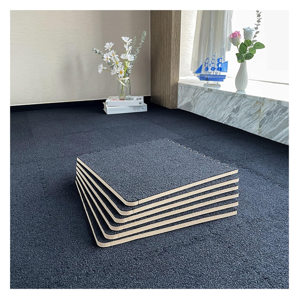 12X12 Inch Black Short Plush Interlocking Carpet Tiles, Washable Foam Puzzle Floor Mat For Playroom 9092120666410