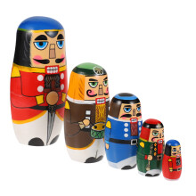 HandPainted Wooden Russian Nesting Dolls Set, 5 Layer Nutcracker Design, Bright FadeResistant Colors