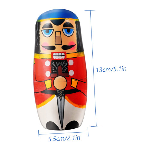HandPainted Wooden Russian Nesting Dolls Set, 5 Layer Nutcracker Design, Bright FadeResistant Colors 1