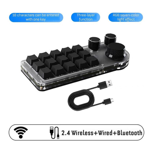 15 Keys 3 Knobs Macro Programmable Keyboard, 3 Connection Modes One Handed Macro Mechanical Keyboard 1
