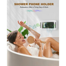 Soporte para Teléfono de Ducha con Altavoz, Rotación de 480, Soporte de Pared para Ducha, Impermeable, Antivaho, para Teléfonos de 4 A 7 Pulgadas.