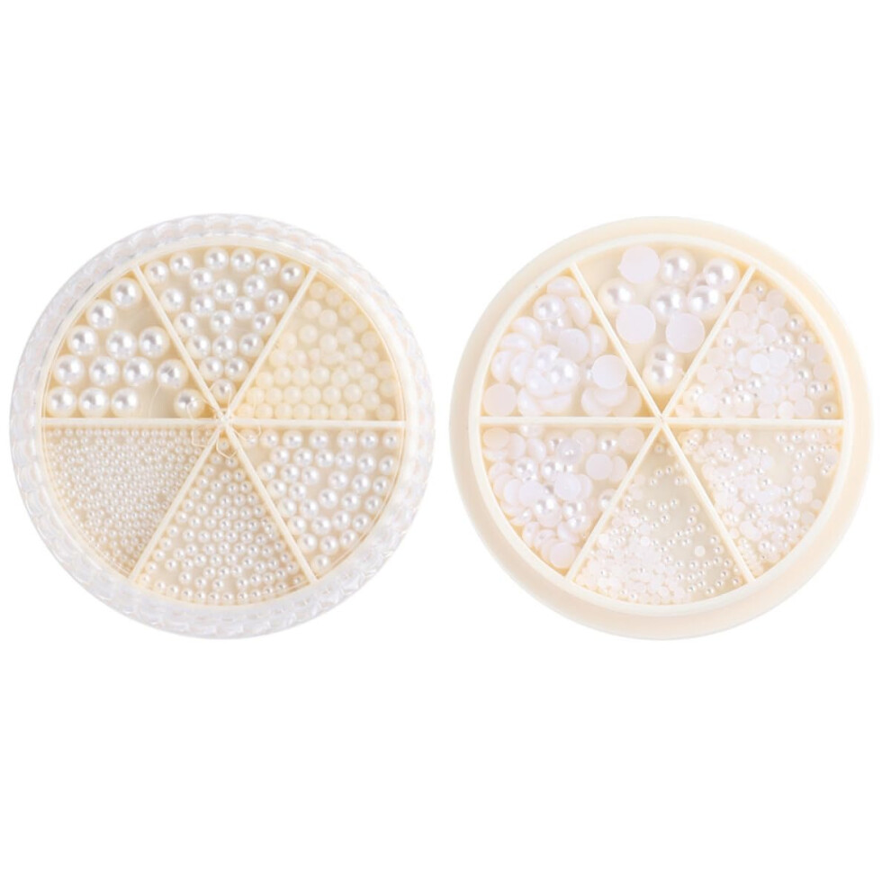 White 2 Boxes Flatback Nail Art Pearls Half And Full Round Pearl Decorations For Diy Manicure