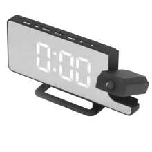 LED-Projektionswecker mit Spiegel, 6 Helligkeitsstufen, 18,5 x 8,7 cm
