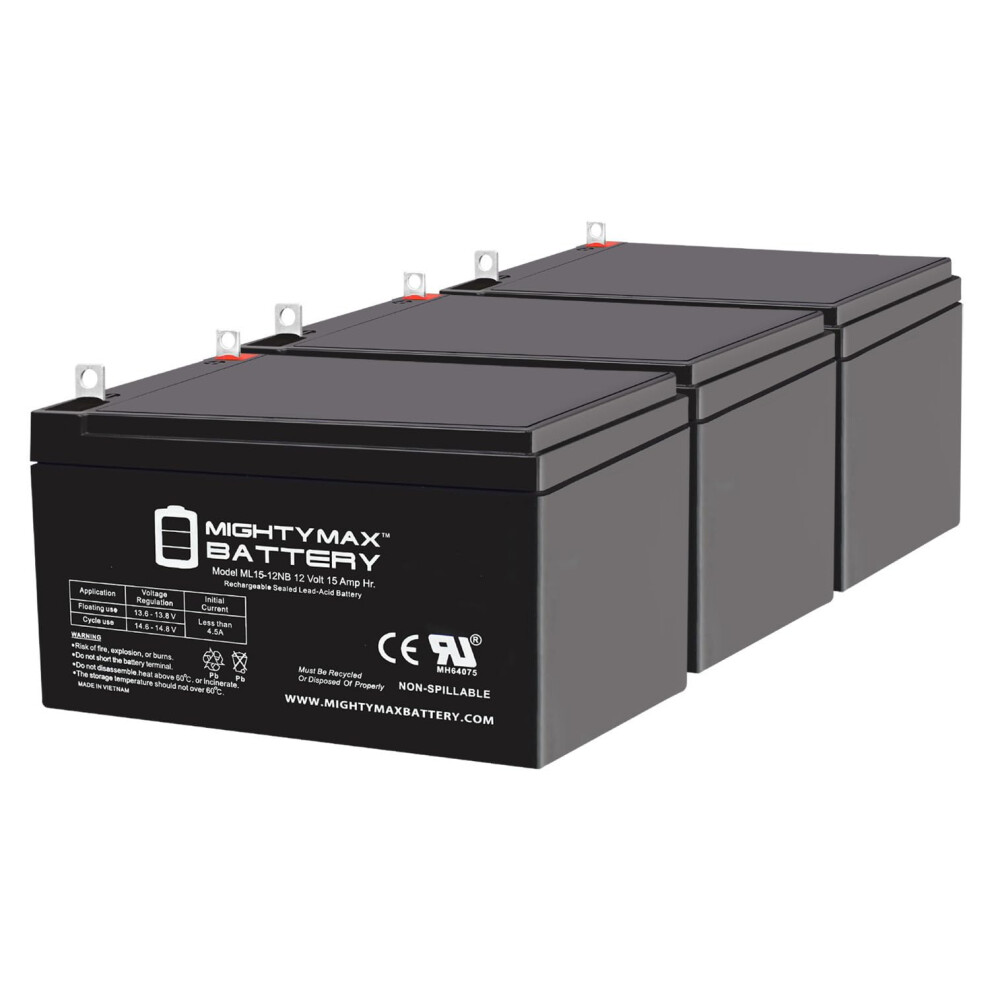 12V 15AH Sealed Lead Acid Battery Pack of 3, Reliable Backup Power for Electric Mobility Scooter Compatible with Rascal