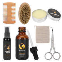 7pcs Men's Beard Grooming Kit with Oil, Cream, Brush & Scissors