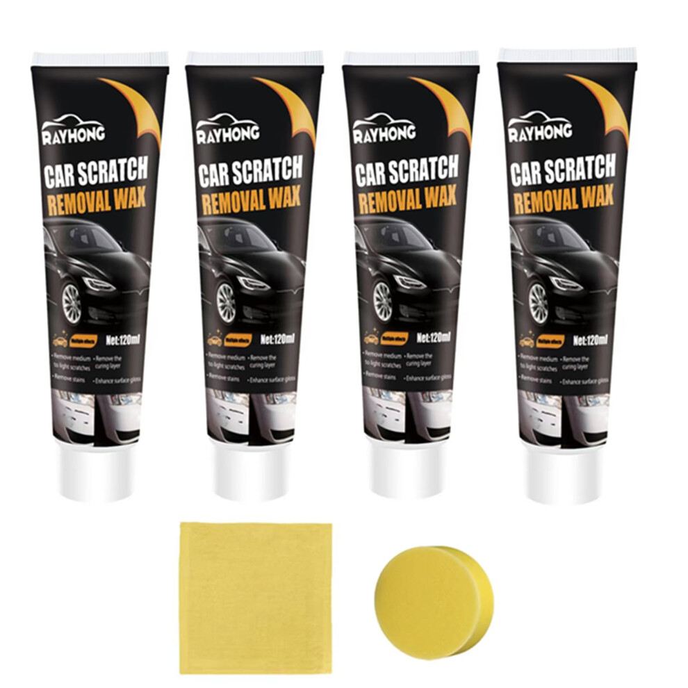 Car Scratch Remover Kit 4Pcs, Fast Deep Scratch Paste With Polishing Wax And Sponge, Paintsafe Formula 9092120174830