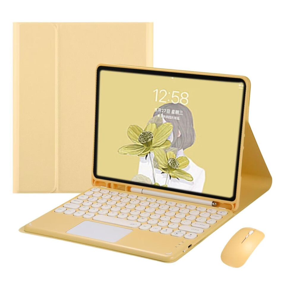 Keyboard Case With Trackpad Mouse And Pencil Holder For Ipad Pro 12.9 And Ipad Air 13, Detachable Magnetic Design, Yellow 9073542691655