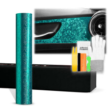 24x60 PET Gloss Damascus Forged Satin Teal Car Vinyl Wrap Film, Bubble‑ Air Release, Durable Finish
