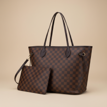Women's Checkered Tote Bag, PU Leather Shoulder Purse with Inner Zipper Pouch, Spacious Handbag for Daily Use, Work, Shopping