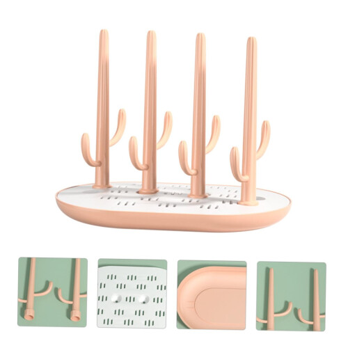 SpaceSaving Vertical Baby Bottle Drying Rack with Pacifier Holder and QuickDrain Design Pink 2