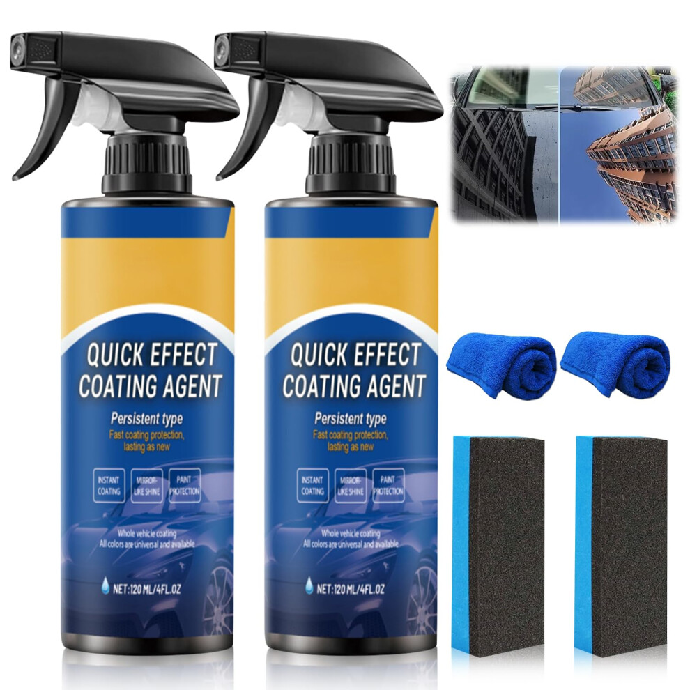 3 In 1 Car Coating Spray 4Ft.oz (2Pcs) Waterless Quick Cleaning Hydrophobic Gloss Finish Polish Wax 9073542691914