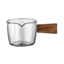 Glass Sauce Dish with Wooden Handle and Controlled Pouring Spout, 100ml Clear Glass Gravy Boat