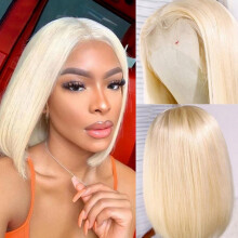 613 Blonde Bob Wig Human Hair 13x4 HD Lace Front, 10 Inch Pre Plucked 200 Density for Women