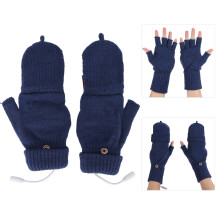 Blue USB Double Sided Heating Knit Winter Fingerless Gloves Warm Gifts