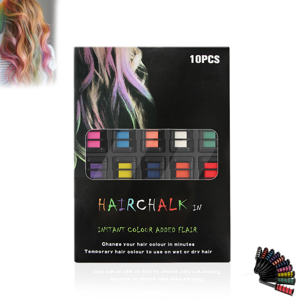 Hair Chalk Comb Set 10 Colors Temporary Glitter Washable Hair Color for Kids and Teens Gift