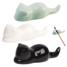 Set of 3 Cat Shaped Ceramic Brush Rests for Calligraphy, Watercolor and Sumi Painting