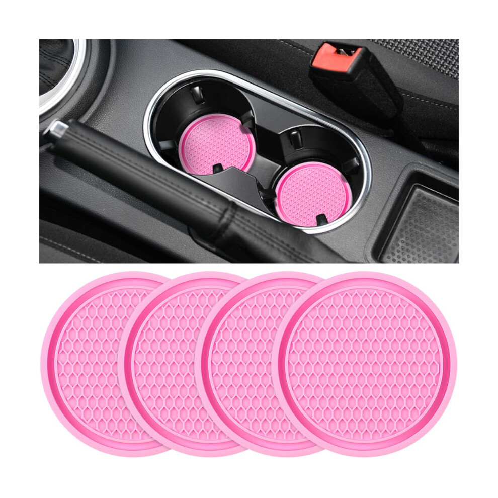 Honeycomb Car Cup Holder Coasters Set Of 4, AntiâSlip SpillâResistant Pads With Rhinestone Trim Pink 9771547551997