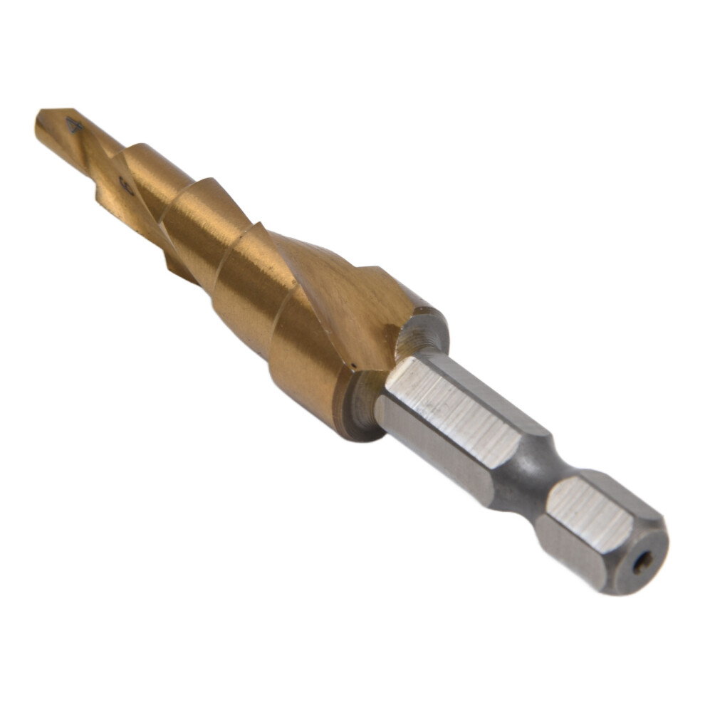 Hex Shank Step Drill 4-12Mm High Speed Steel Titanium Plated Spiral Flute Bit 8421390520046