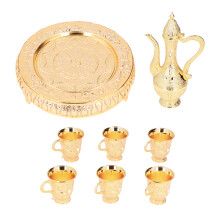 Elegant Golden Metal Wine Glass Set with Jug, 24.5x21.5cm