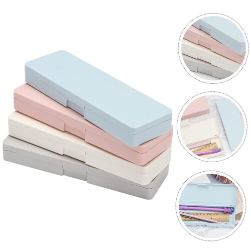 4pcs Durable Plastic Pencil Case Large Capacity Pen Storage Box Desk Organizer for School 2