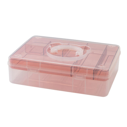 Clear Double Layer Storage Box with Handle, Stackable Organizer for Crafts, Stationery and Scrapbooking
