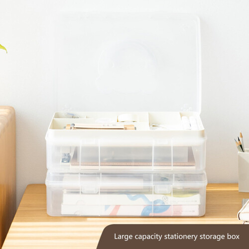 Clear Double Layer Storage Box with Handle, Stackable Organizer for Crafts, Stationery and Scrapbooking 2