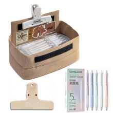 Brown Large Capacity Pencil Case with MultiSlot Pen Pouch and Gel Pens for Office and School