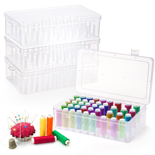 Embroidery Thread Organizer 4 Pack Clear 42 Slot Sewing Thread Storage Box Spool Holder