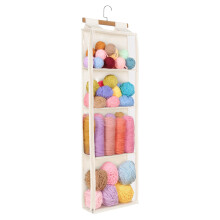Hanging Yarn Organizer with 4 Pockets, Over Door Crochet Storage with Clear Zippered Compartments