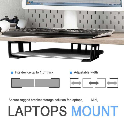 Under Desk Laptop Mount Sturdy with Screw Metal Notebook Space Saving Under Table Notebook Organizer Support 2