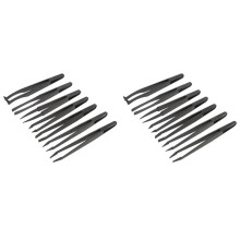 14Pcs Black Plastic Antistatic Flat Bottomed Top End Tweezers Hand Tools Set