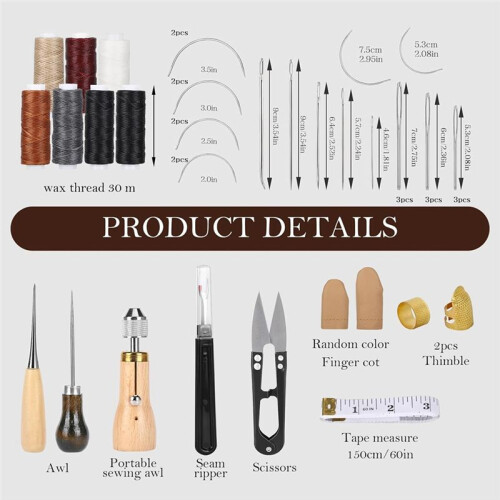 41 PCS Sewing Awl Kit with Storage Bag - Sewing Awl, Leather Sewing Needles, Rolled Wax Thread, and Essential Tools 2
