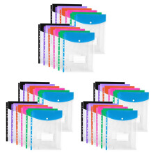 36 Stuks Plastic Enveloppen, Inbindvakken voor Ringband 3/4/11, Uitbreidbare Documentorganizer met Drukknop en Label