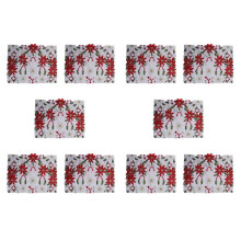 10X Christmas Embroidered Table Runner, Luxury Holly Poinsettia Table Runner for Christmas Decorations, 15 X 70 Inch