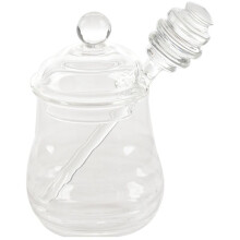 3X Pot de Miel en Verre Transparent avec Couvercle Pot de Miel avec Louche, Clair, 9 Onces