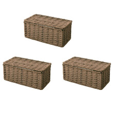 3X Rattan Tissue Box, Vintage Napkin Holder, Case Clutter Storage Container Cover, Living Room Desk Decoration (Coffee)