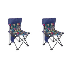 2X Blåbladsmönster Liten Fällbar Utomhusstol, Camping Picknickstol, Ultralätt Bärbar Artistskissstol