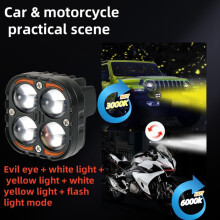 2X Super Bright Dual Color LED Motorcycle Headlights Spotlights Auxiliary 24V Driving Lamp for 4x4 Car Auto SUV ATV