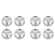 8X Stainless Steel 3 Sections Round Divided Dish Snack Dinner Plate Diameter 24Cm