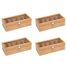 4X Multifunctional Bamboo System Tea Bag Jewelry Organizer Storage Box 5 Compartments Tea Box Organizer Sugar Container
