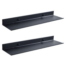 2X Floating Wall Shelf Black for Kitchen Bathroom Storage Rack Mirror Metal Shower Corner Shelves Organizer Cabinet A