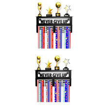 2X Never Give Présentoir à Médailles avec ÉtagèRe - Présentoir à Trophées et Médailles en Acier au Carbone Facile à Installer,B