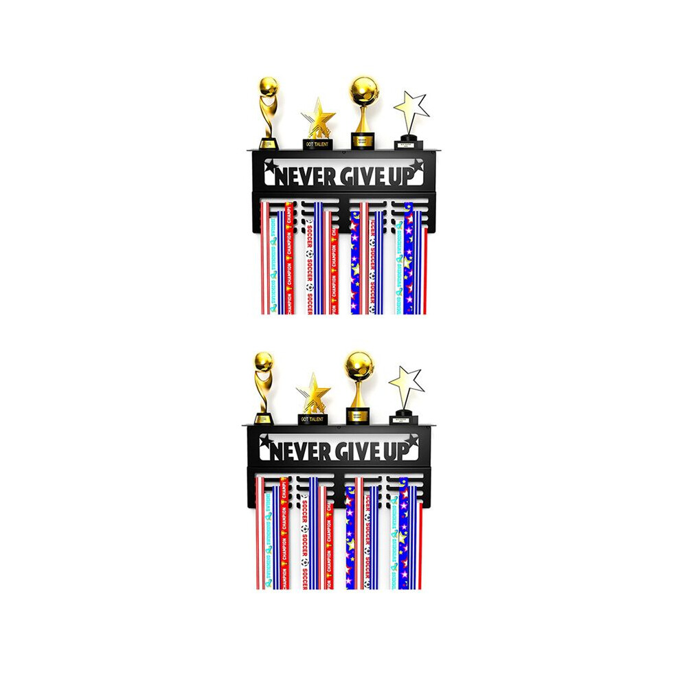 2X Never Give Medal Hanger Display With Shelf - Easy Install Carbon Steel Trophy And Medal Display Shelf,B 4711551410069