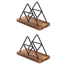 2X Houten Servethouder, Servethouder met Zwarte Metalen Draad voor Binnen en Buiten Thuis Dineren Restaurant Keuken Decor