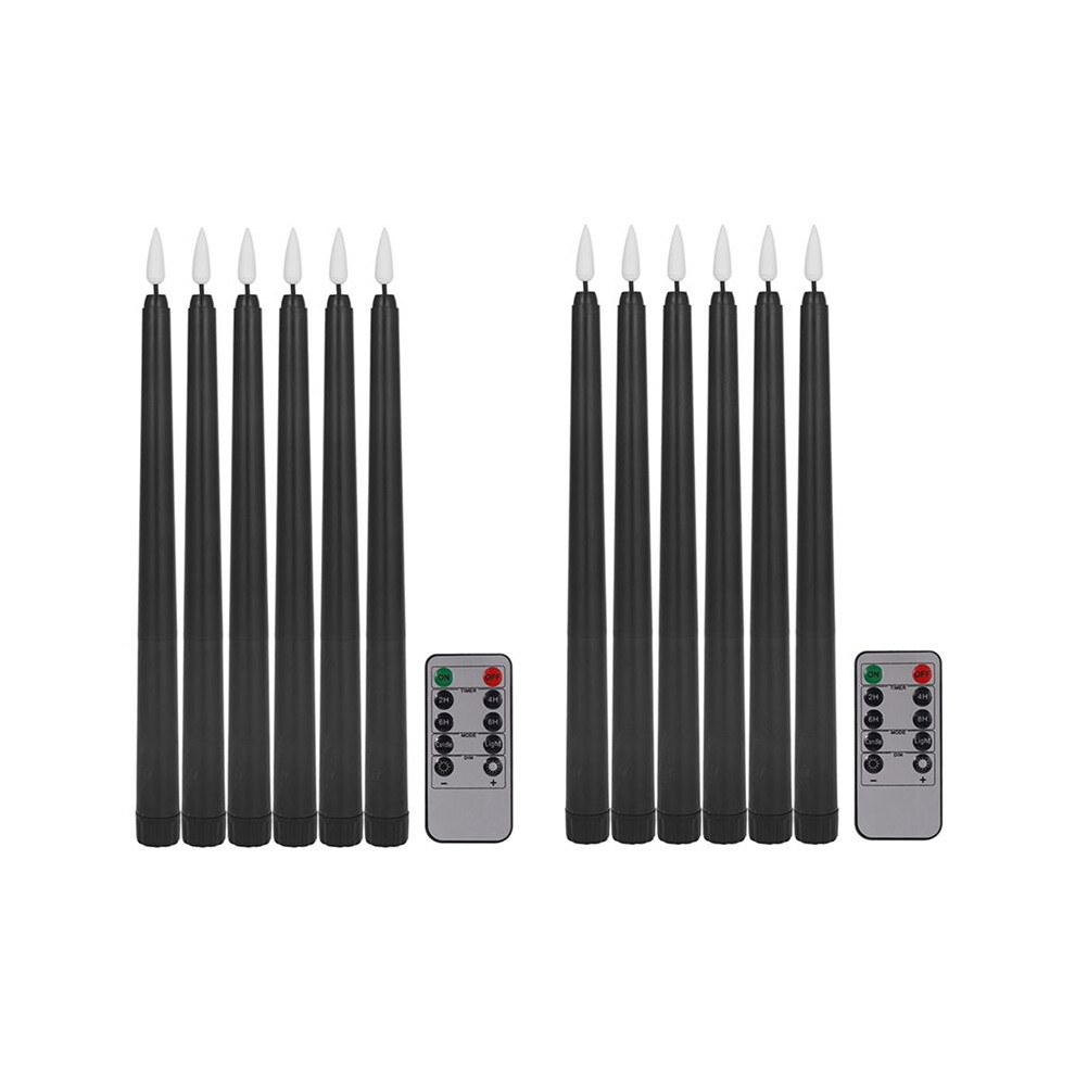 Semoic Pack Of 12 Remote Halloween Taper Candles,Black Color Flameless Fake Pillar Candles,Battery Candles With Contain