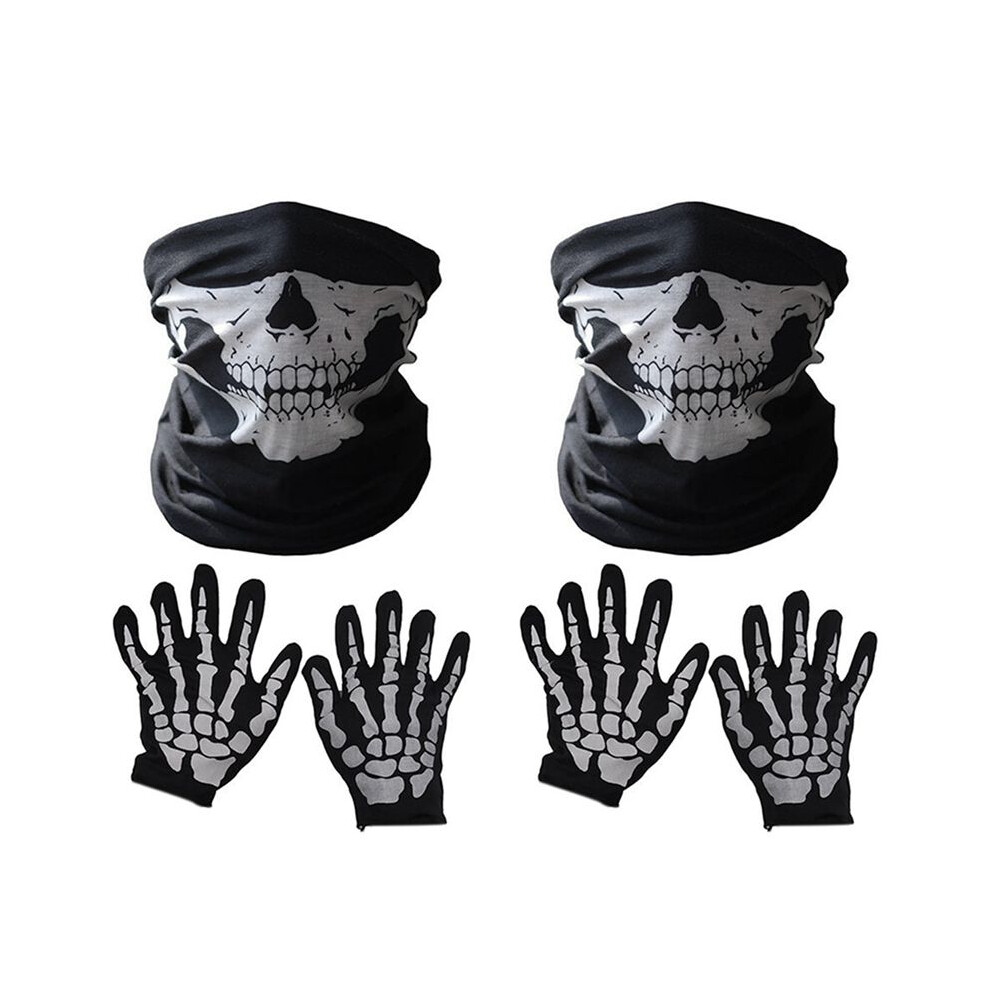 Semoic Halloween Mask Scary Skull Chin Mask Skeleton Gloves For Performances, Parties, Dress Festivals (6 Pieces)